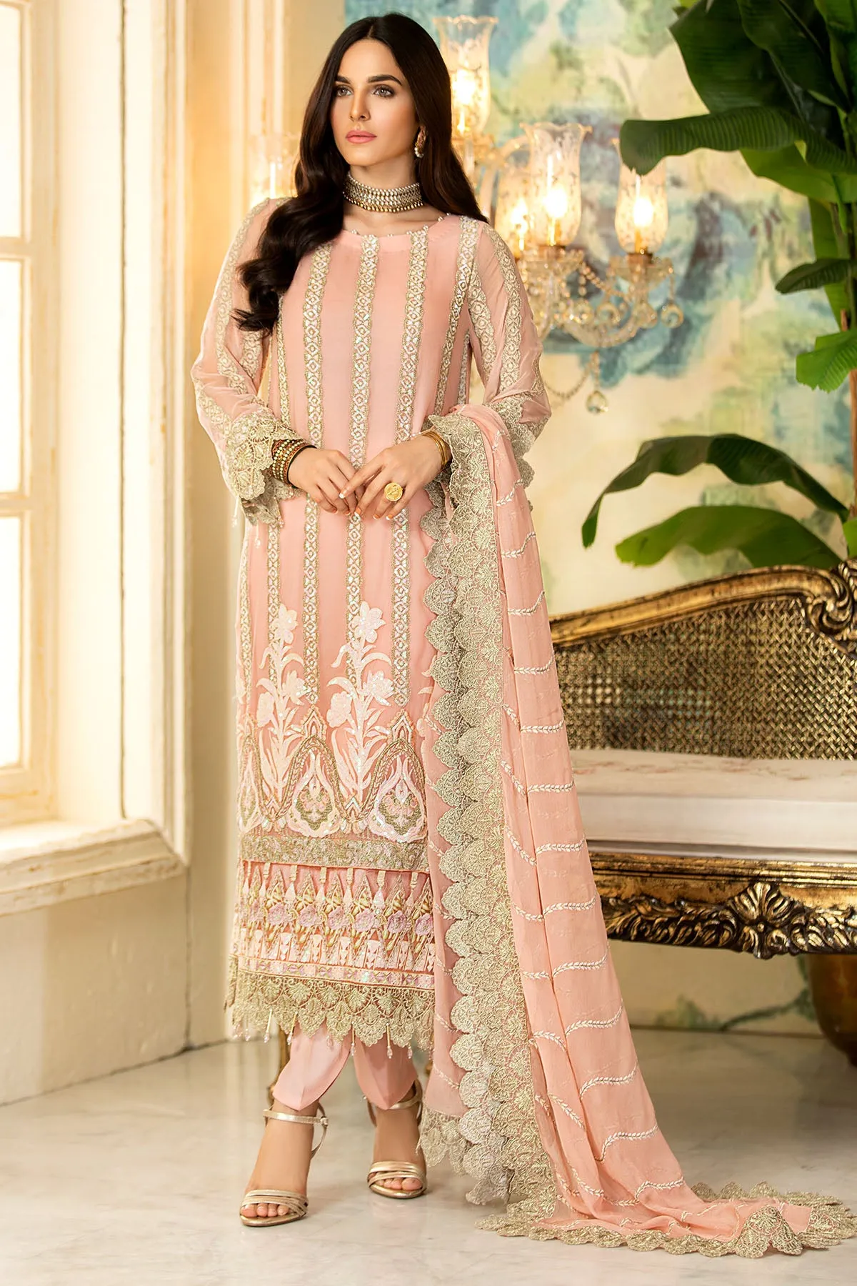 2331-PINK-FLARE EMBROIDERED BEMBERG CHIFFON UNSTITCHED