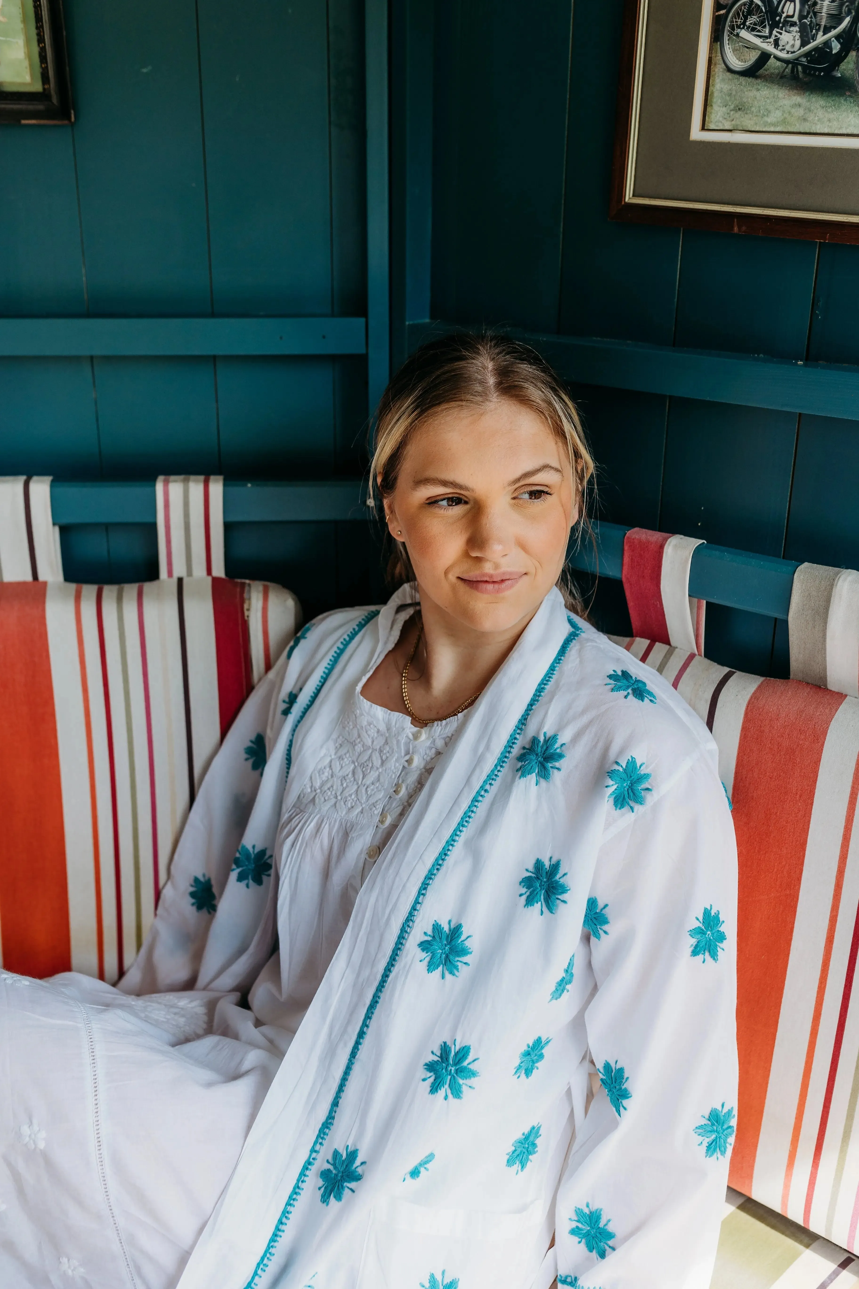 Aisha Teal Embroidered Robe