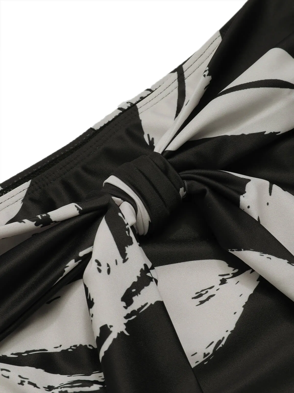 Black 1970s Leaves Strap Bikini & Long Cover-Up