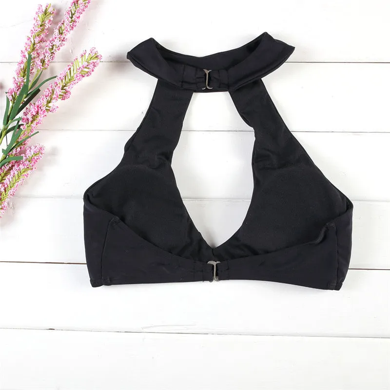 Black Halter Stretch Two Pieces Bikini