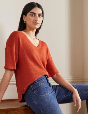 Linen Knitted T-shirt-Bright Papaya