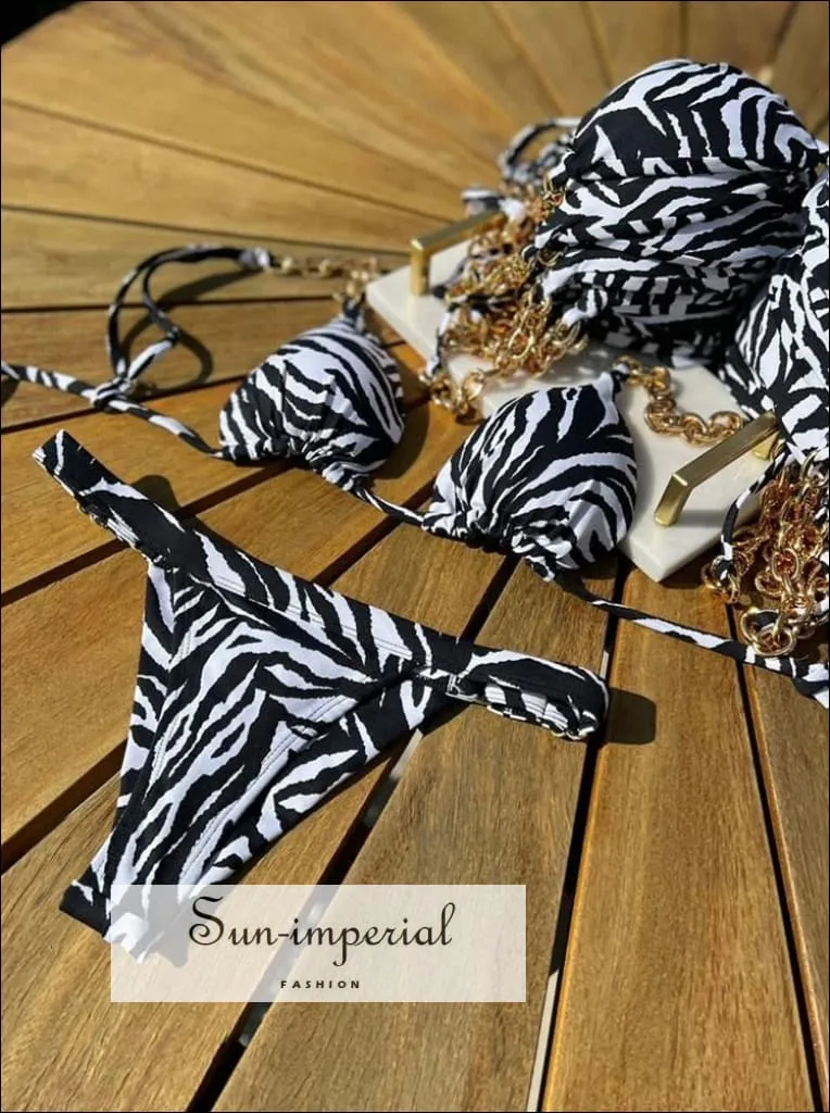 Padded Triangle Bikini Set With  Chain Strap Detail