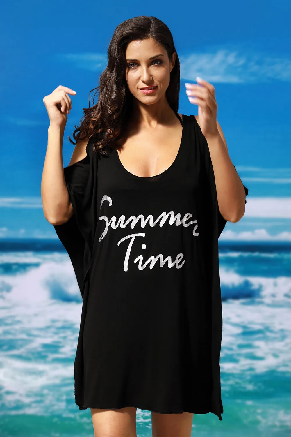 Summer Time Black Cold Shoulder Casual Shirt Dress