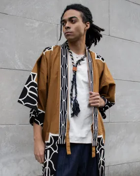 Vintage Ainu Robe, Long, Brown with Black and White Patterns